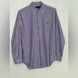 Ralph Lauren Men's Purple and White Striped Dress Shirt Size M